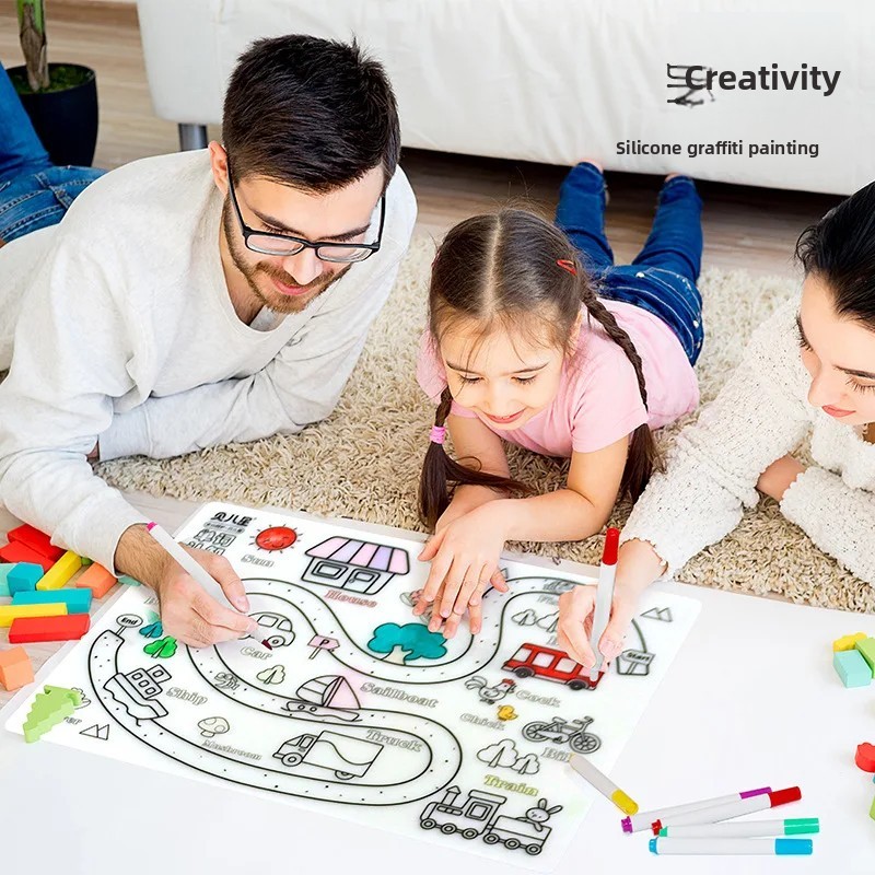 

Washable Silicone Doodle Mat Watercolor Pen Creative Painting Pad Multifunctional Heat Insulation Dining Mat Children's Art Pad
