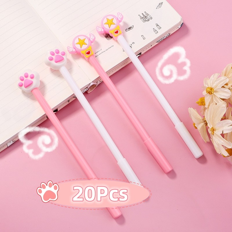 

20Pcs/Lot Kawaii Cartoon Gel Pen Cute Star Wing Cat Paw 0.5mm Black Ink Neutral Pens Girlish School Stationery Office Supplies
