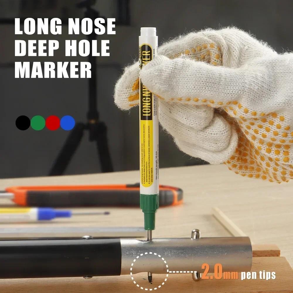 

4/10 Pcs 30mm Waterproof Deep Hole Long Head Nib Markers Black/Blue/Red/Green Ink for Carpenter Pen Multi-Purpose Woodwork Tools