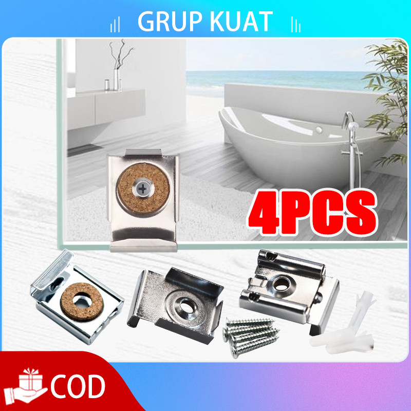 Bracket Cermin Dinding Jepitan Kaca 1 Set Plat Jepit Kaca Cermin Klem Kaca untuk Kaca Dinding