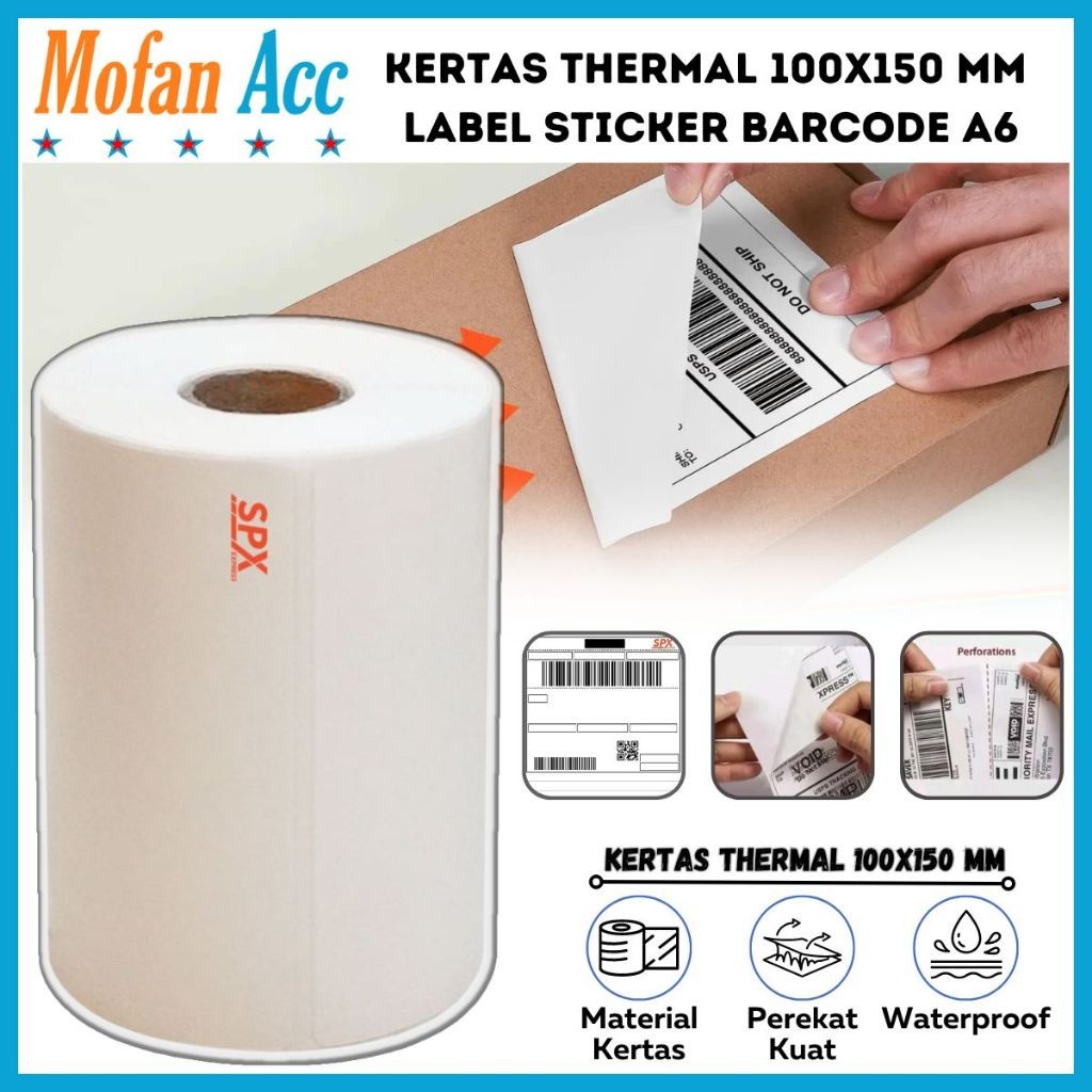 

[MA] Kertas Thermal Paper Roll 100x150 mm Isi 250 & 500 Lembar / Label Sticker Barcode Ukuran A6 Lebel Print Tempel Resi Pengiriman Cetak Tebal Anti Air Perekat Kuat Stiker EDC Lembaran Waterproof Marketplace Online Shop Continuous Paper 100mm x 150mm
