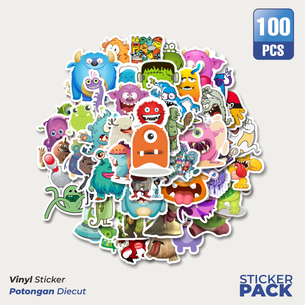 

MURAH 100 PCS Stiker Monster Art Illustration Karakter Mix Waterproof Aesthetic- Untuk Laptop, Motor, dan Helm - Paper Stationery Pack