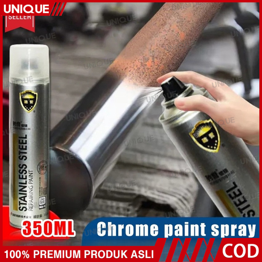 【350 ML】UNIQUE- Cat Semprot Chrome Sapporo Chrome Spray Paint Anti Karat Warna Stainless Automotive 