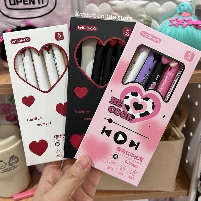 

Sale 5pcs Set Pulpen Gel Lucu Heart Pen Kawaii Aesthetic Tinta Hitam Stationery - White Tbk
