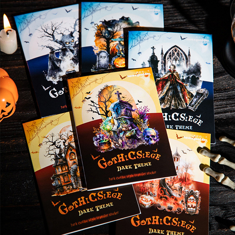 

Mr. Paper 6Style 5Pcs/bag Dark Gothic Transfer Stickers DIY Handbook Scrapbook Notebook Photo Frame Calendar Decoration