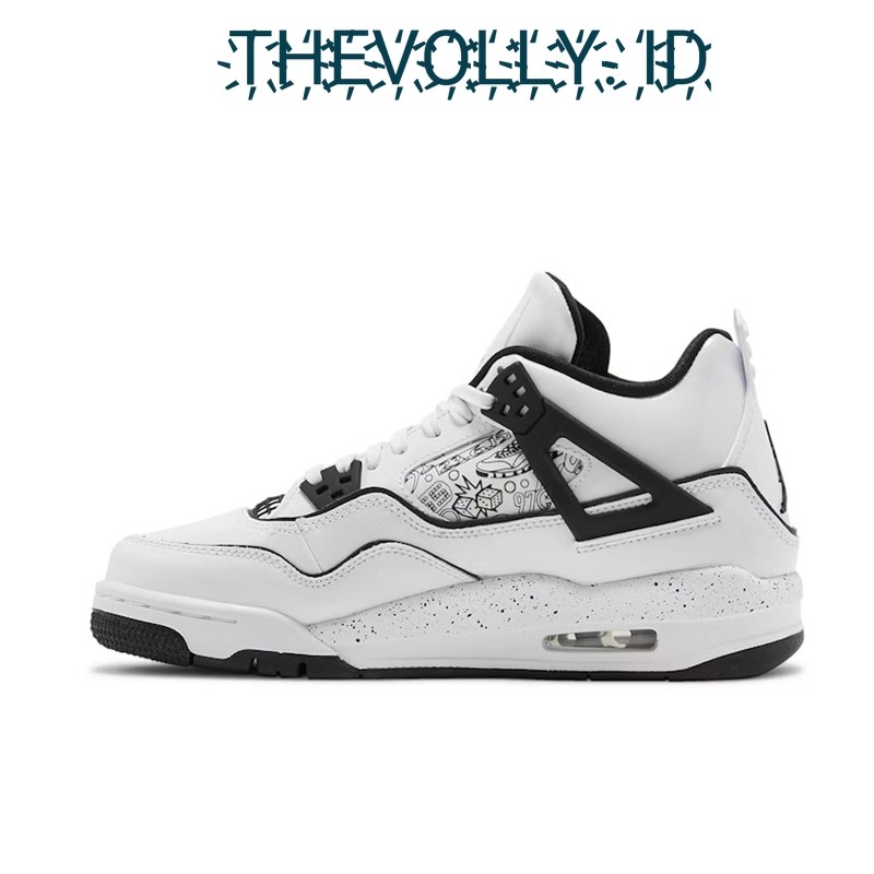 Sepatu Nike Air Jordan Retro 4 Gs Diy White Black BNIB Original / Sneakers Pria