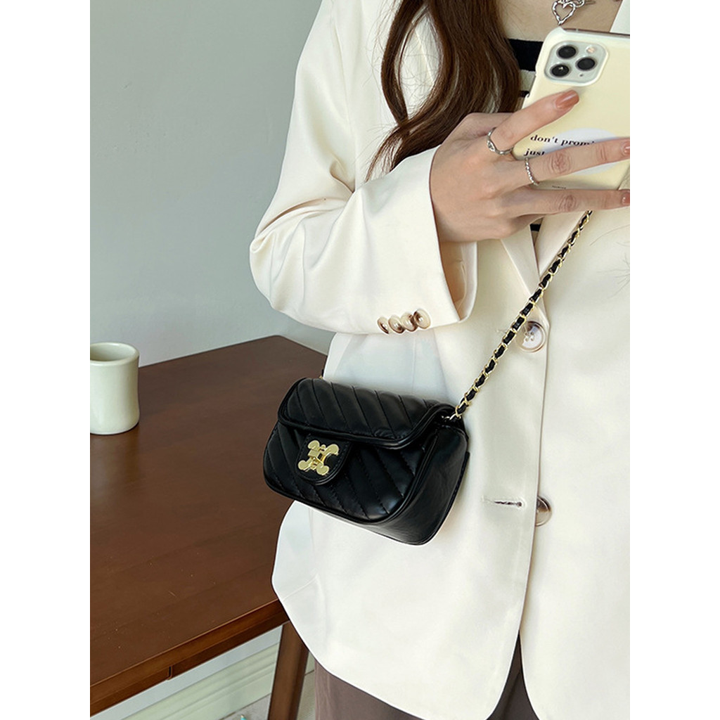 2024 New Green Field Xianling Grid Chain Single Shoulder Crossbody Bag for Women, High Quality and V