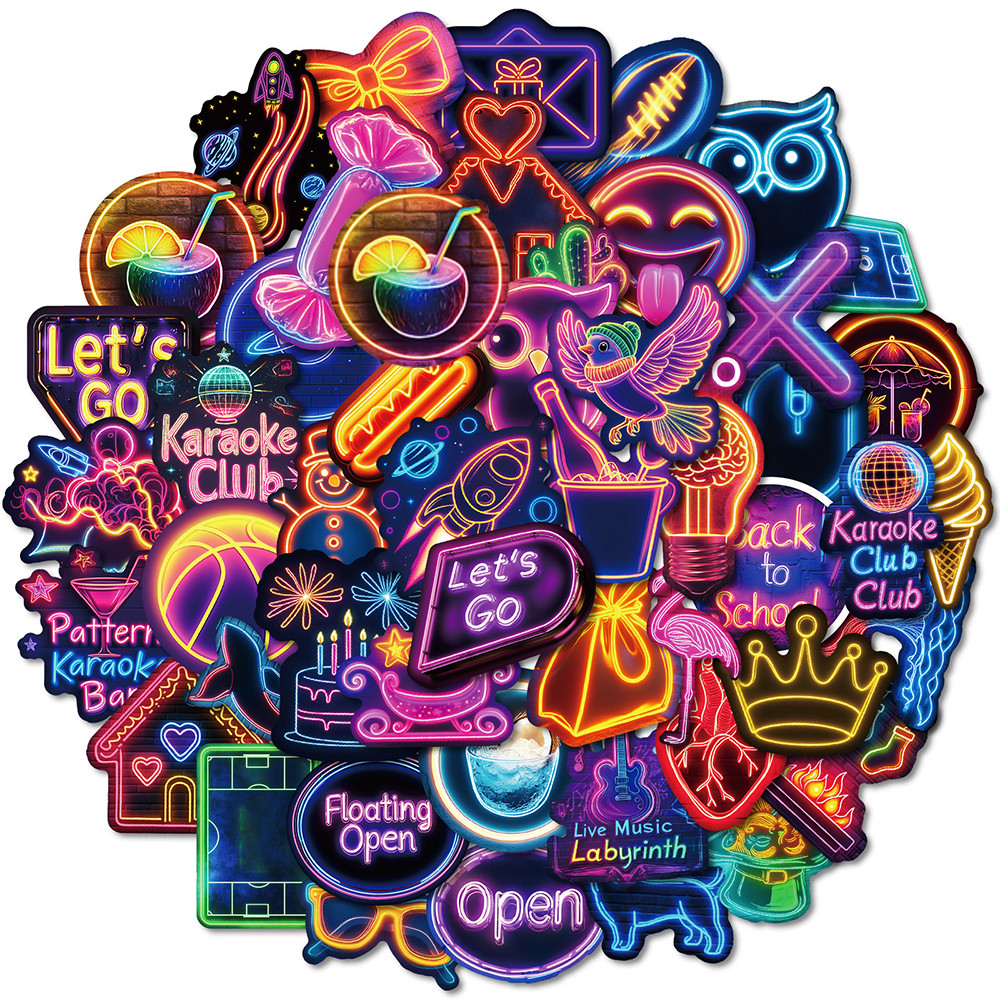 

10/30/50PCS Neon Light Cartoon Decoration Stickers DIY Skateboard Laptop Phone Case Car Bike Cool Waterproof Cool Decals Sticker
