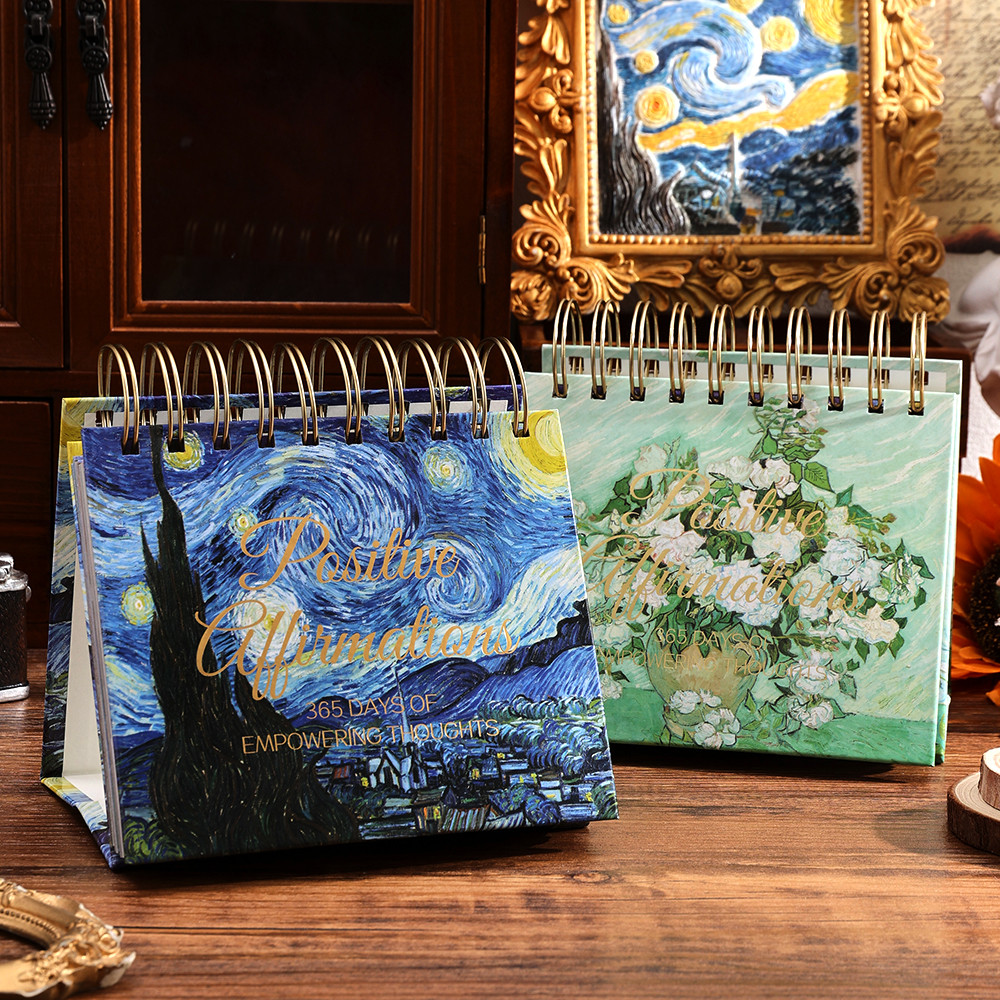 

365 Days Positive Affirmations Desk Calendar Painting Standing Flip Coil Design with Inspirational Quotes Colorful Inner Pages