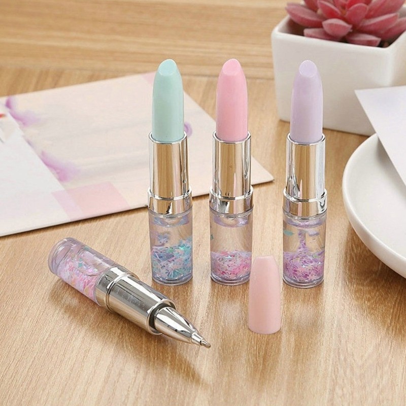 

4Pcs Lipstick Shaped Gel Pen Liquid Sand Pen, 0.5MM Pocket Size Gel Pen Write Smoothly Quick Drying for Girl Kid Student