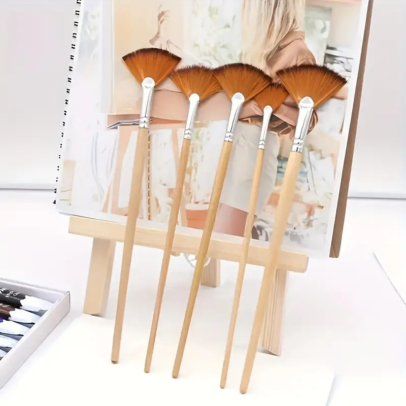 

5/10pcs Fan Brush Set for Acrylic & Watercolor Painting - Nylon Bristles, Oil Paint Compatible