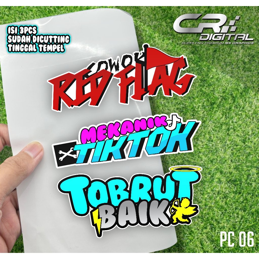 

Sticker isi 3pcs Sticker Udah Di potong Sticker RED FLAG , MEKANIK BAIK VIRAL TERBARU PC05