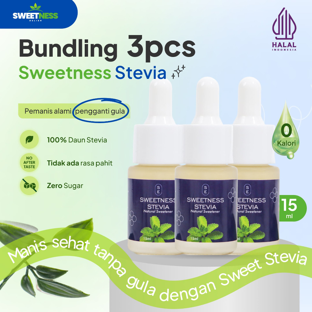 

Emama.store [Dapat 3 Botol] Sweetness Stevia 15ml - Pemanis Alami Diabetes & Diet Friendly - Stevia Cair