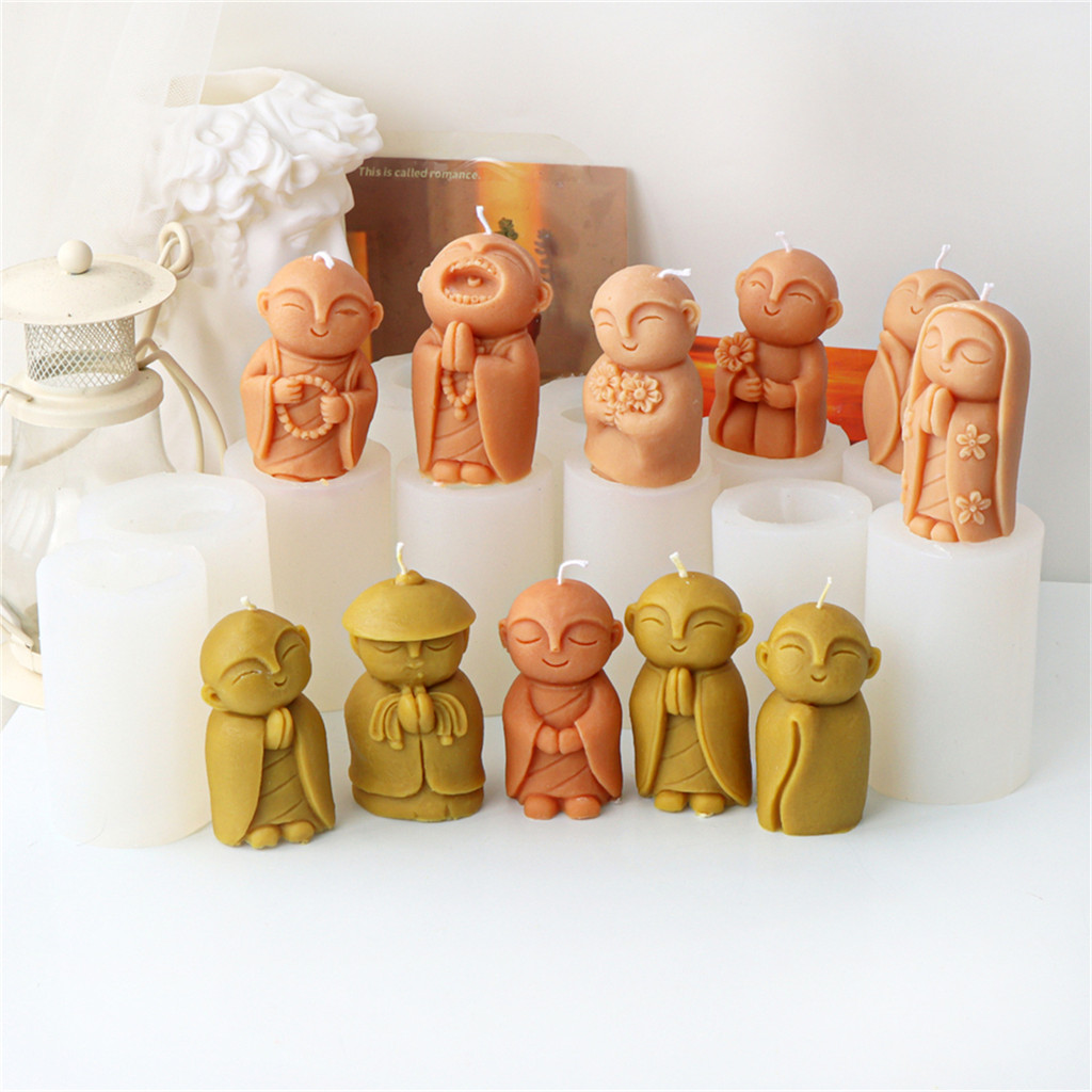 

3D Little Monk Silicone Candle Mold DIY Cute Little Monk Buddha Soap Scented Candle Gypsum Making Handicraft Home Decor Gifts
