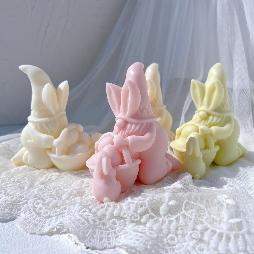 

Easter Gnomes Silicone Candle Molds Rabbit Basket Egg Silicone Mold Animal Wax Mould Easter Spring Decor