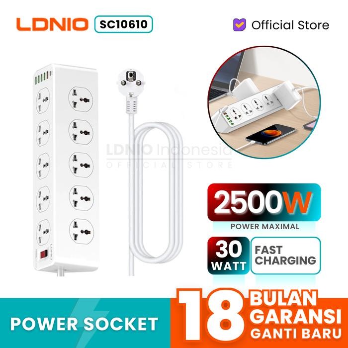 Ready Stok  LDNIO SC10610 Power Strip Extension Stop Kontak 10 Socket 5 USB 1 PD - SC10610 Berkualit