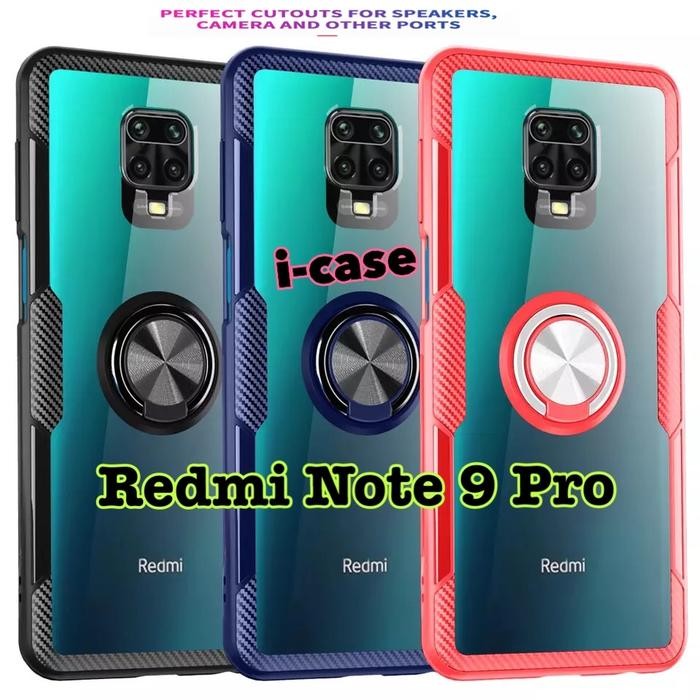 Case Xiaomi Redmi Note 9 / Redmi Note 9 Pro Hybrid Ring Stand Clear - Hitam, redmi note 9