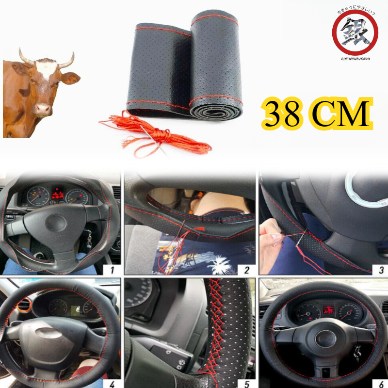 38CM Sarung Stir Mobil Kulit Asli/Sarung Stir Mobil 38cm Universal/Sarung Penutup Setir Mobil DIY/Co