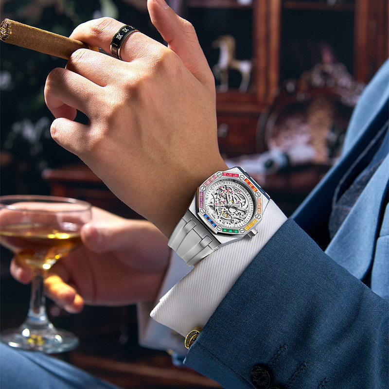 Fashion New Luxury Mechanical Watch Rainbow Drill Hollow Design Fully Automatic Mechanical Watch Tou