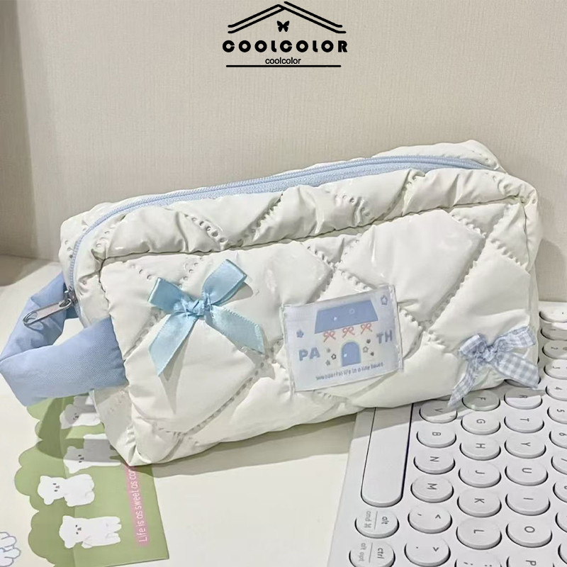 

COD❤️ Tas Penyimpanan Ceruk Lucu Kotak Pensil Siswa Kapasitas Besar Kotak Pensil Pita Warna Krem-Cl