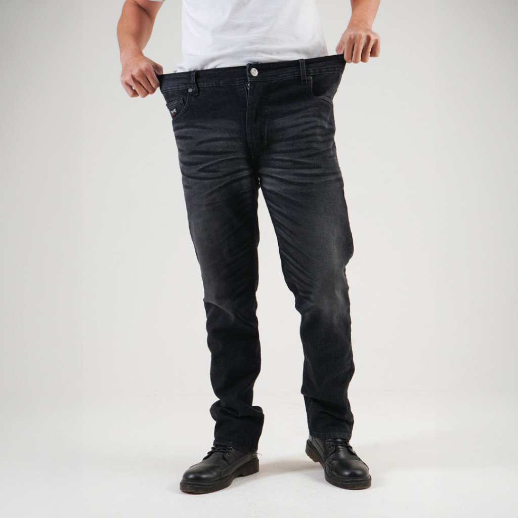 XOPIURTZY RoosterDenim - Celana Pria Big Size Denim Aksen Selvedge BlackJazz Black Washed Reguler Ju