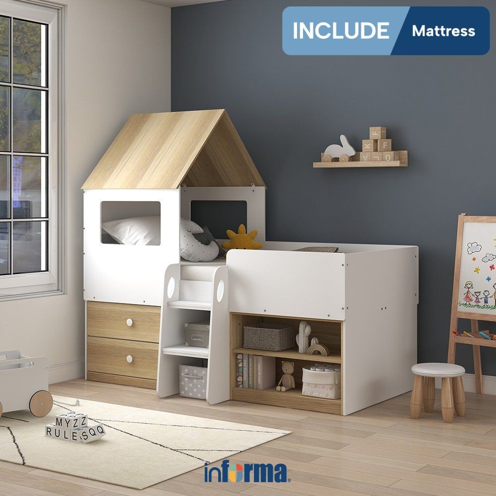 Informa Stanley Mid Set Tempat Tidur Anak Scandinavian - Cokelat/Putih Bed Ranjang Kasur Perabot Tid