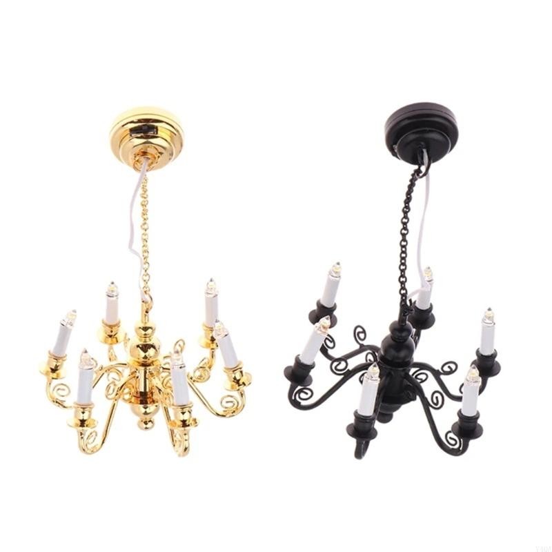 

Y4QA Dollhouses Ceiling Light 6 Head Lamp Chandelier Lamp 1/12 Home Accessory