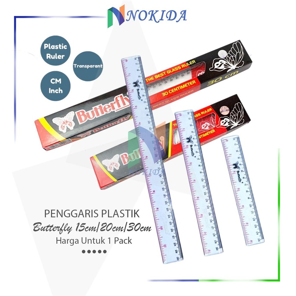 

Nokida Penggaris Butterfly 1Pack [15cm, 20cm, 30cm] / Garisan Plastik Butter fly 15 cm 20 cm 30 cm / Ruler Alat Tulis