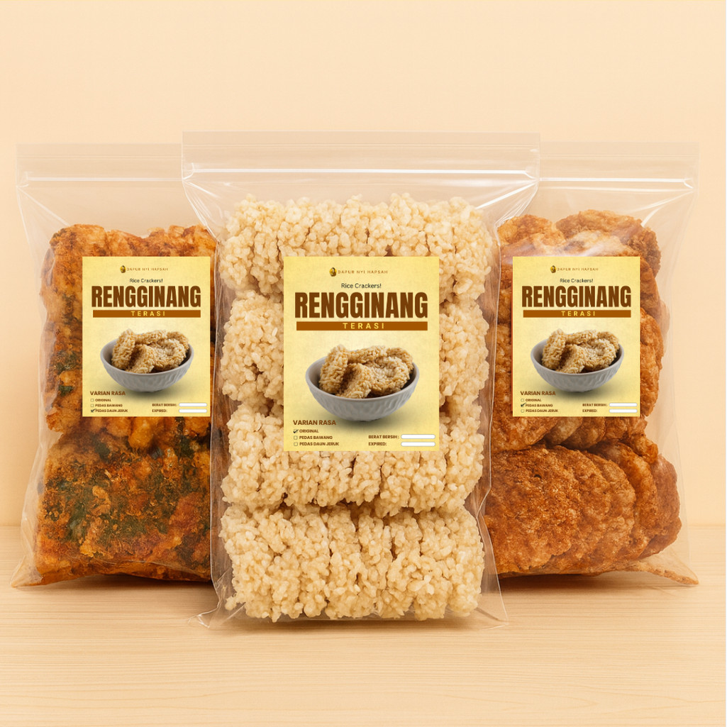 

Kerupuk Rengginang Terasi MATANG Rasa Pedas Bawang, Pedas Daun Jeruk dan Original 250 Gram