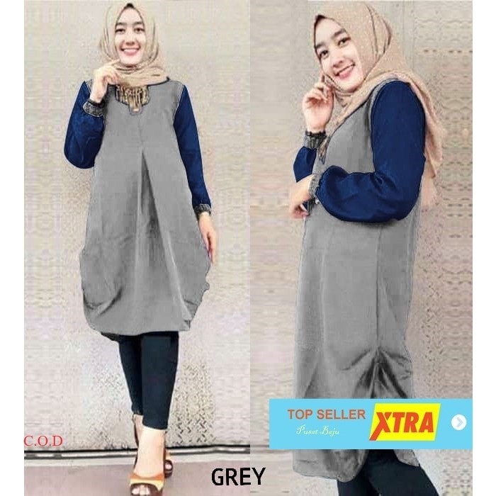Pusat Baju Tunik Milia A OX Tunik wanita balotely abu abu Supliyer Fashion