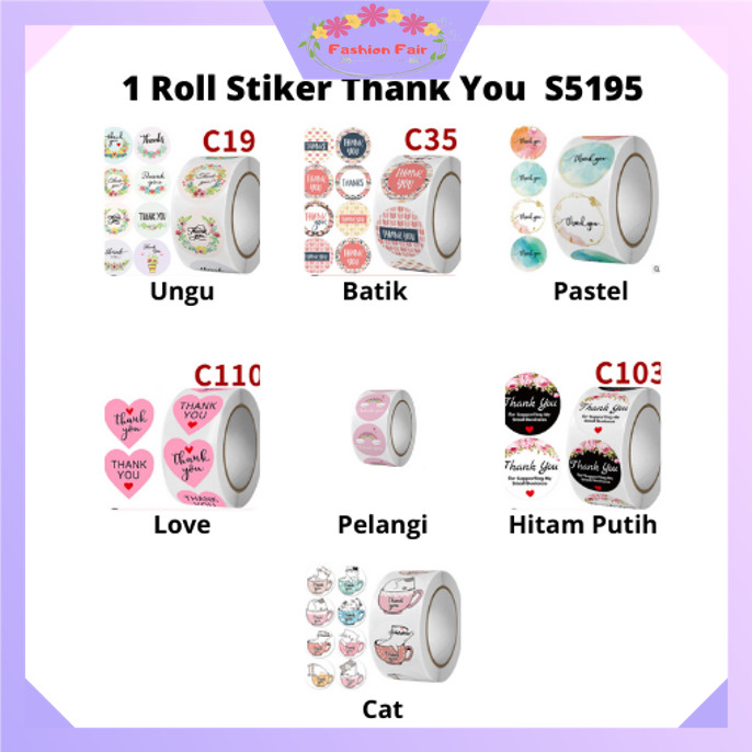 

FASHION FAIR 5195 500 PCS Stiker Thank You / 1 Roll Stiker Thank You / Sticker Thank You