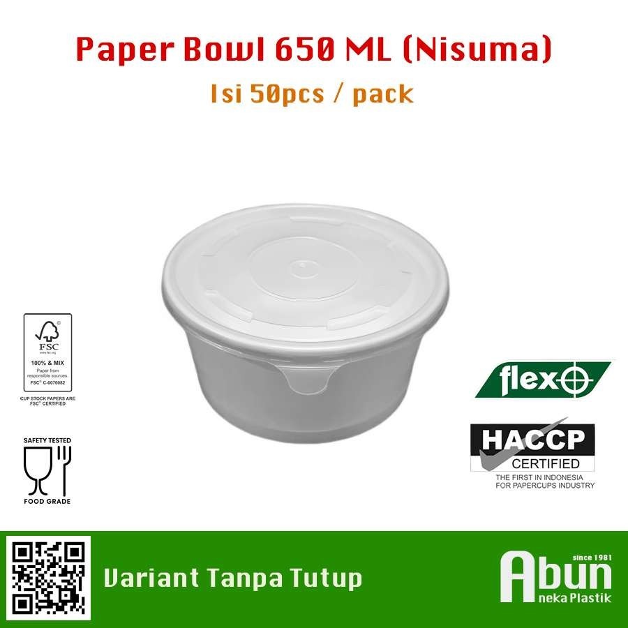 Paper Bowl 650 ML Nisuma With Lid Isi 50pcs