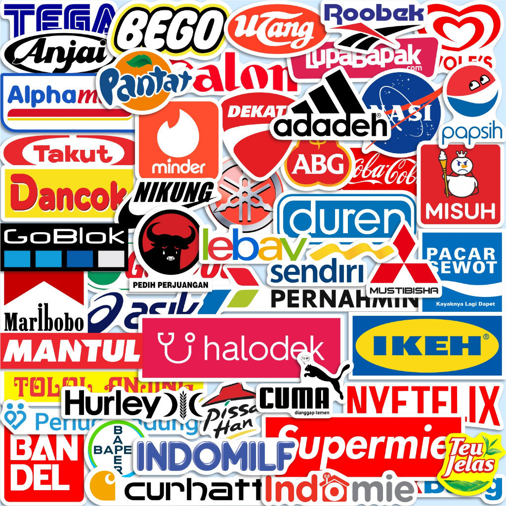 

50 PCS STICKER PACK BRAND PARODY HUMOR LUCU TYPO LOGO UNTUK TUMBLER LAPTOP HELM