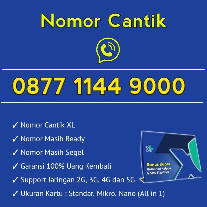 Kartu Perdana Nomor Cantik XL 0877 1144 9000