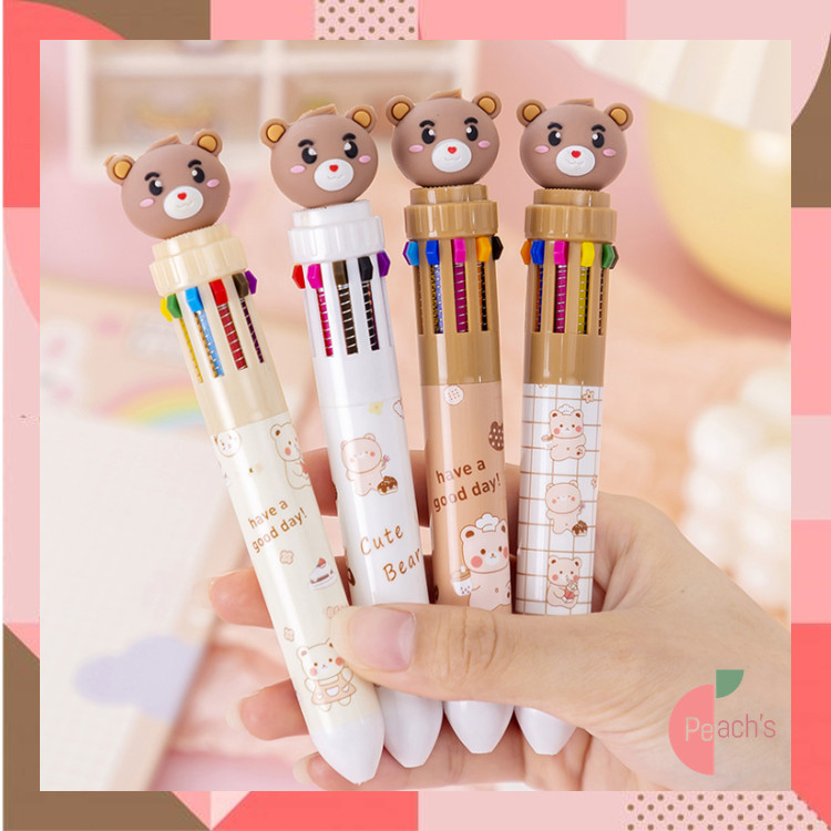 

PEACHs - S6271 Bulpen Karakter Teddy Lucu 10 Warna Tinta / Bolpoin Karakter Beruang Lucu / Pulpen Mekanik 10 Warna
