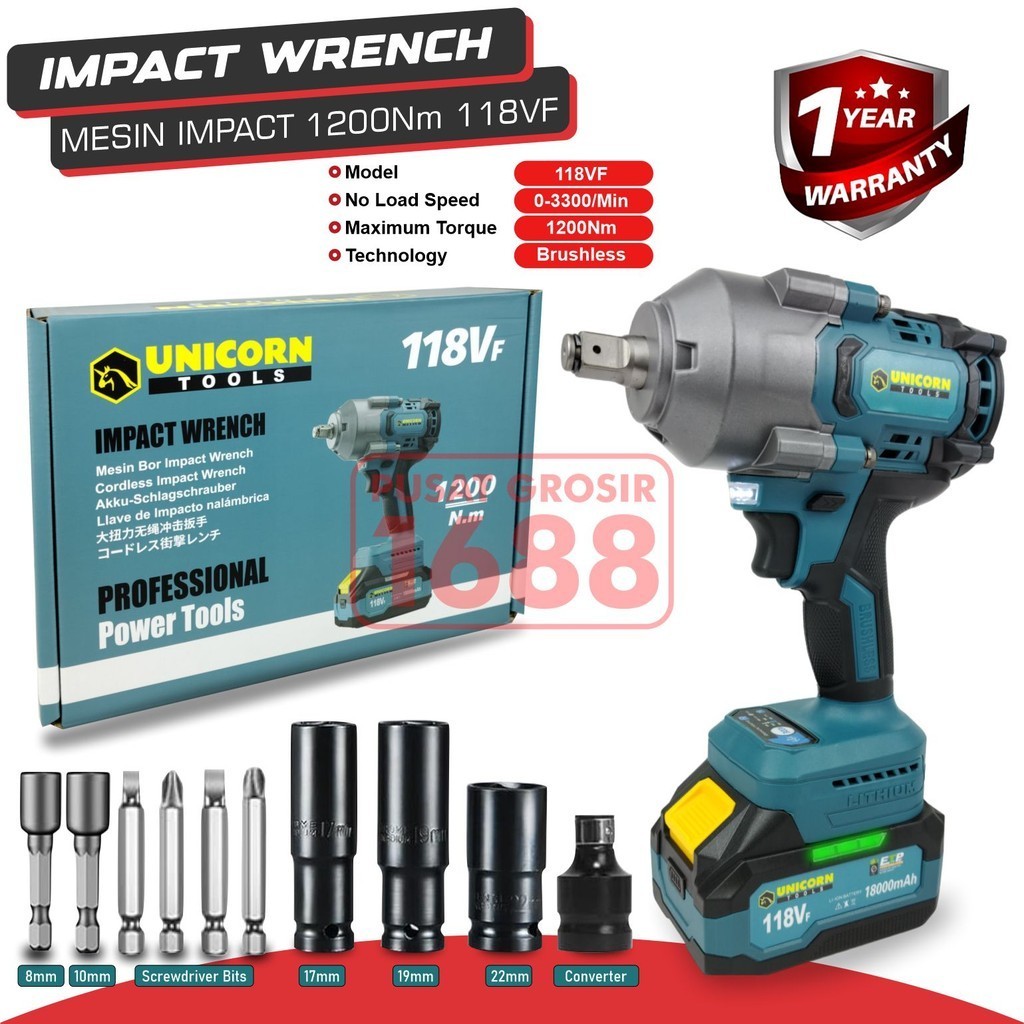 Mesin Impact Wrench Impact Baterai Torsi Besar 1200Nm 118Vf