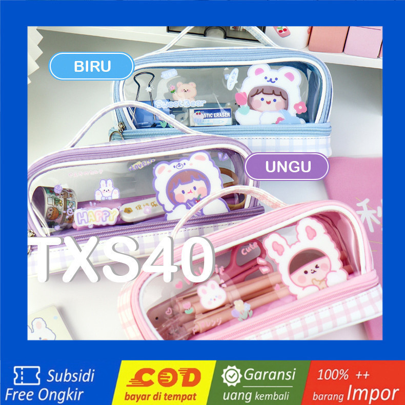 

TXS40 TEMPAT PENSIL KARTUN TRANSPARAN LUCU KOTAK PENSIL TEMPAT PEN KOTAK PEN