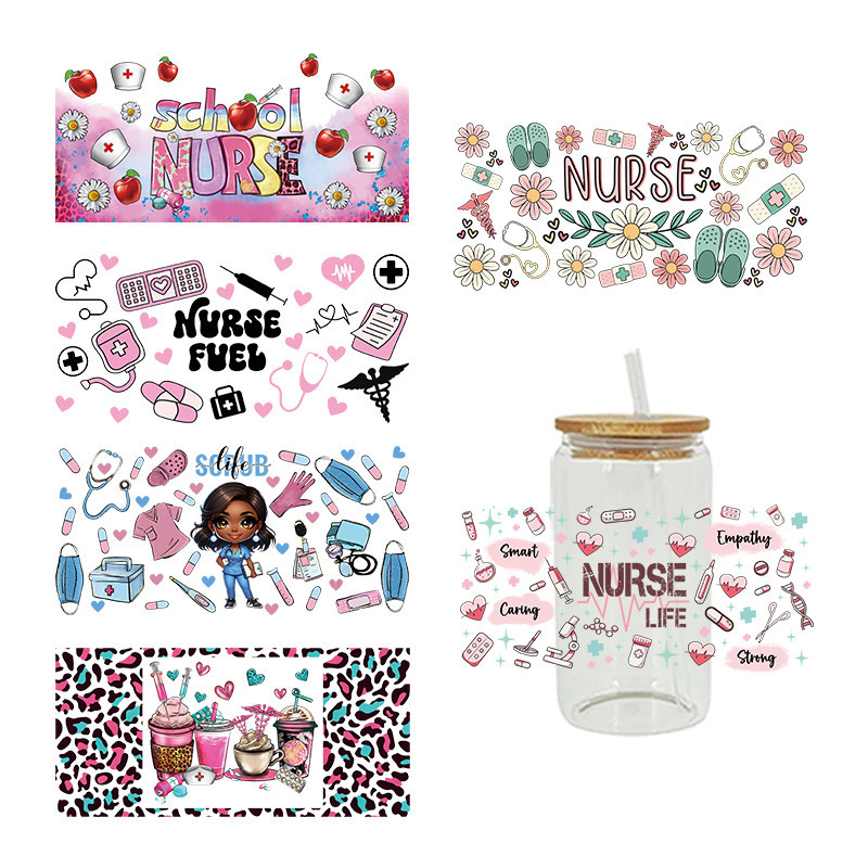 

Medical Nurse Pattern Design UV DTF Transfer Stickers Libbey Cup Wrap Iron For Glass 16oz D16585
