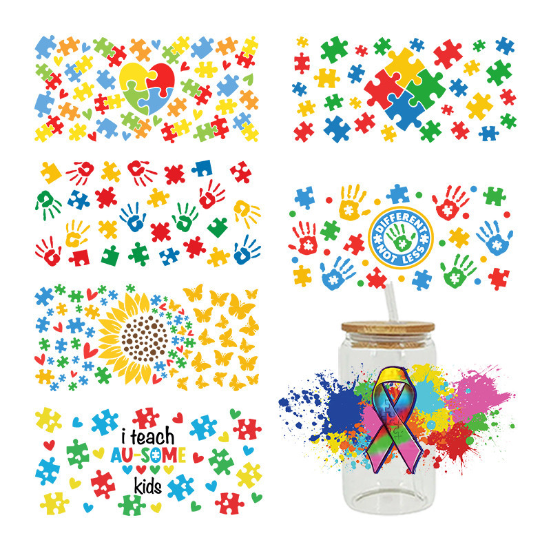 

UV DTF Transfers Stickers, Cup Wraps, Autism Awareness Day, Printed for DIY Glass, Ceramic Metal Leather, 3D, 16oz D3754