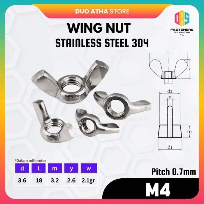 Wing Nut M4 / Mur Kuping M4 Stainless Steel 304 / Mur Kupu kupu M4 / Butterfly Nut M4 SS304