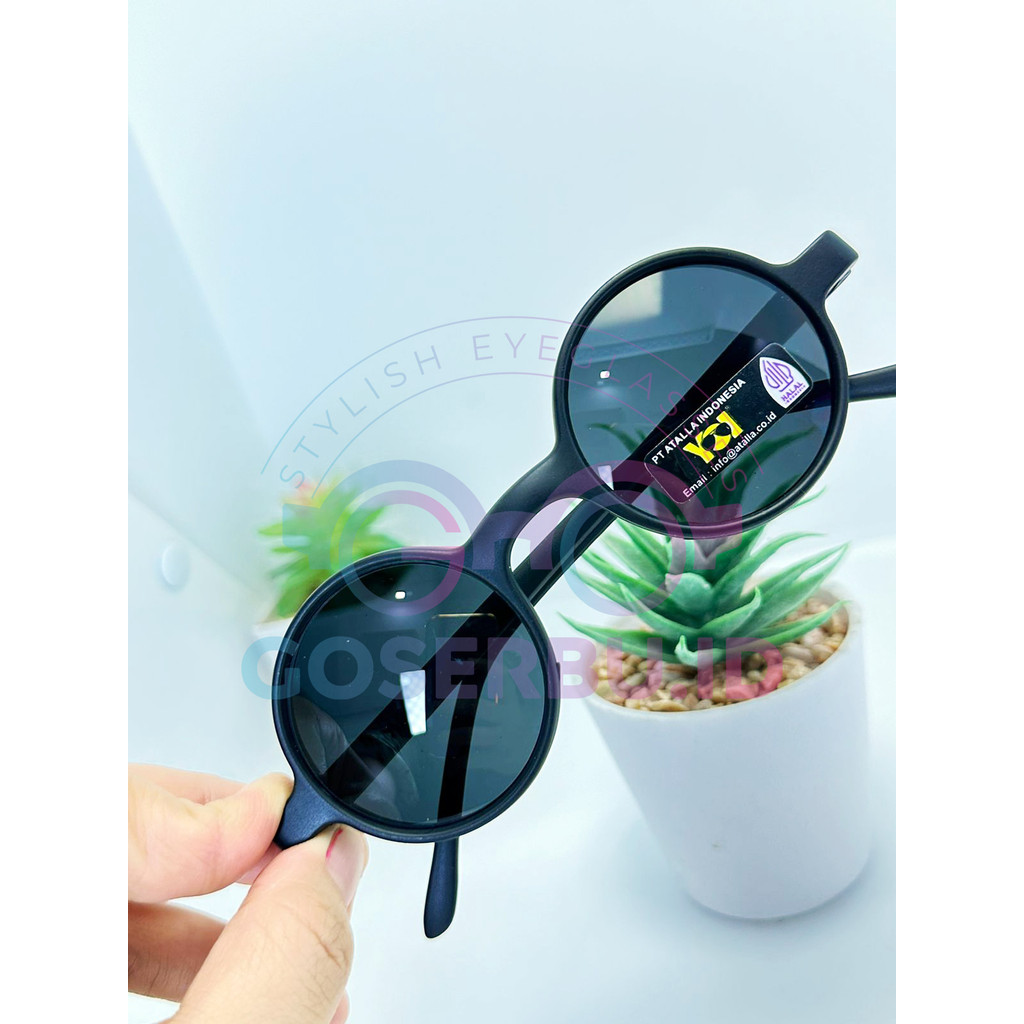 Kaca Mata Sunglasess Gaya Fashion Bulat Frame Tebal Kacamata Hitam Classic Pria Wanita Boboho Lenon