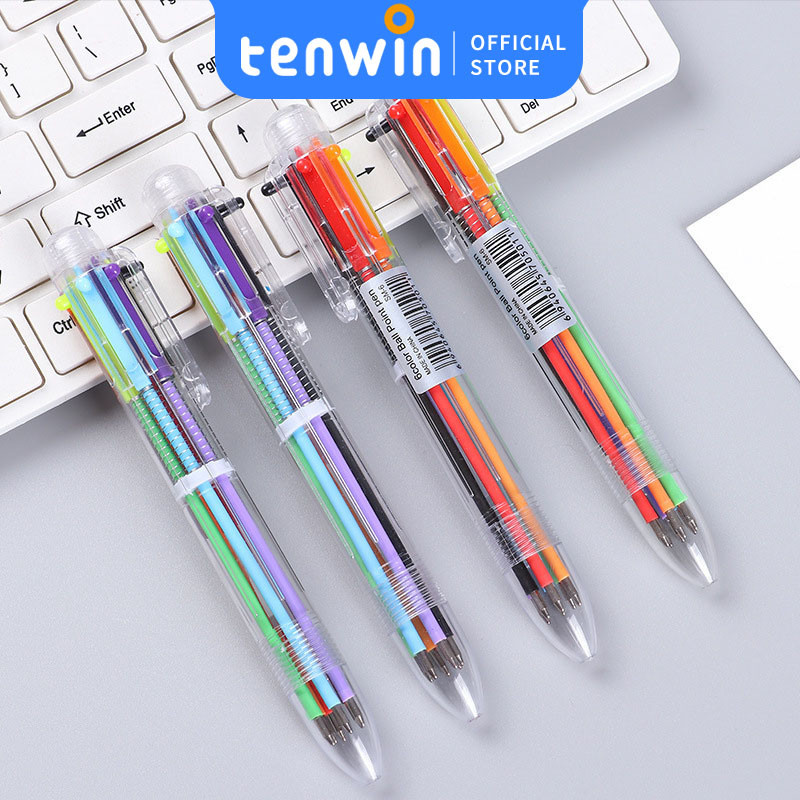 

Pulpen 6 warna/Cute multi-color ballpoint pen,Pulpen 6 Warna Transparan Pen Six Color-inOne-tenwin offical