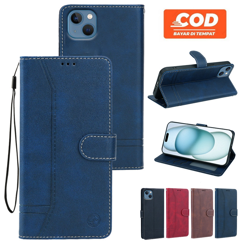 Casing Iphone 13 /Iphone 13 Pro Max / Iphone 13 Flip PU Dompet Keranjang Slot Siaga Menutupi Kasus P