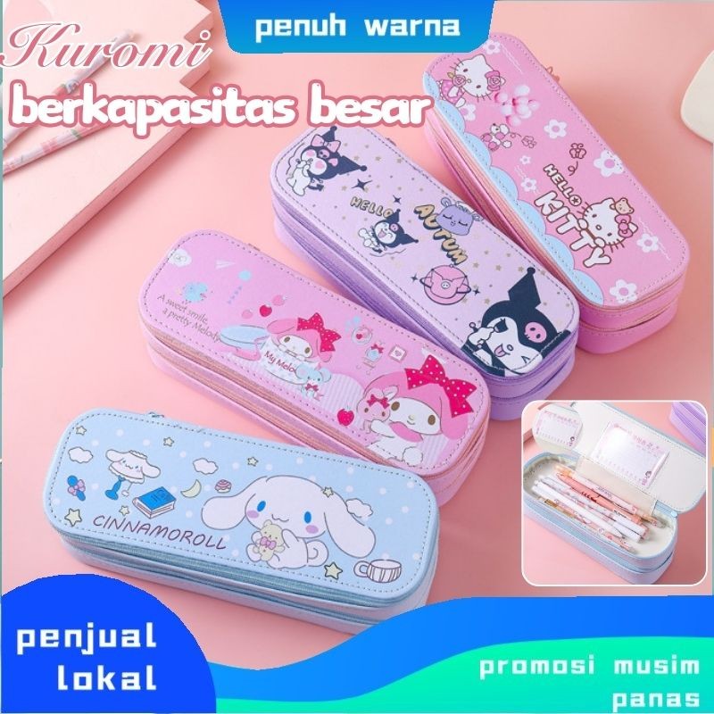 

【Produk Panas】Kuromi Tas Pensil Kapasitas Besar Dua Lapis/Kotak Pensil Kartun Sanrio/Penyimpanan Alat Tulis/Kit Kotak Pensil DIY/Perlengkapan Sekolah/Pensil Karakter Kartun Sanrio tas