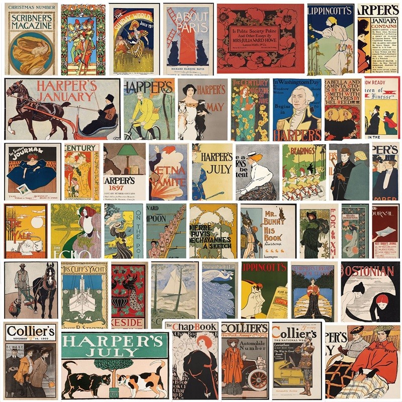 

50PCS vintage Art posters PVC Sticker Aesthetic Children's Decoration Scrapbooking Stationery Hand Accounting Supplies for Kids