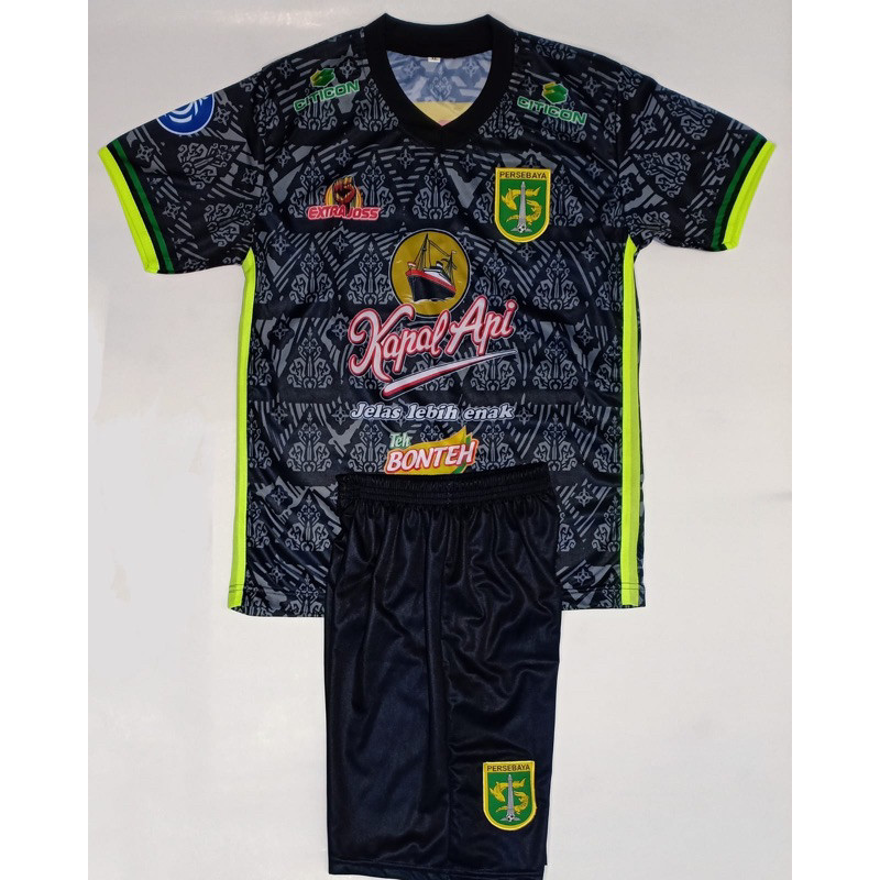 SETELAN JERSEY PERSEBAYA HITAM ALTERNATE ANAK PRINTING