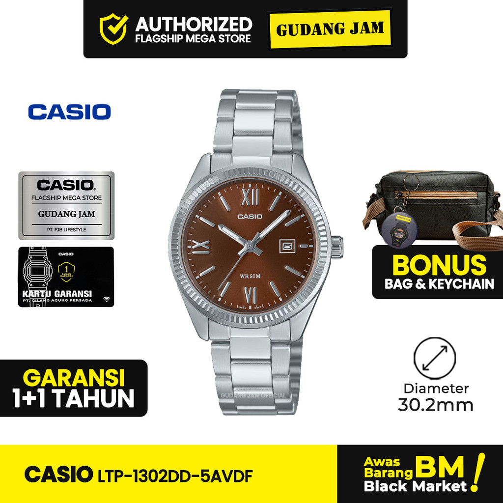 Jam Tangan Casio Wanita LTP-1302DD-5AVDF Brown Analog Rantai