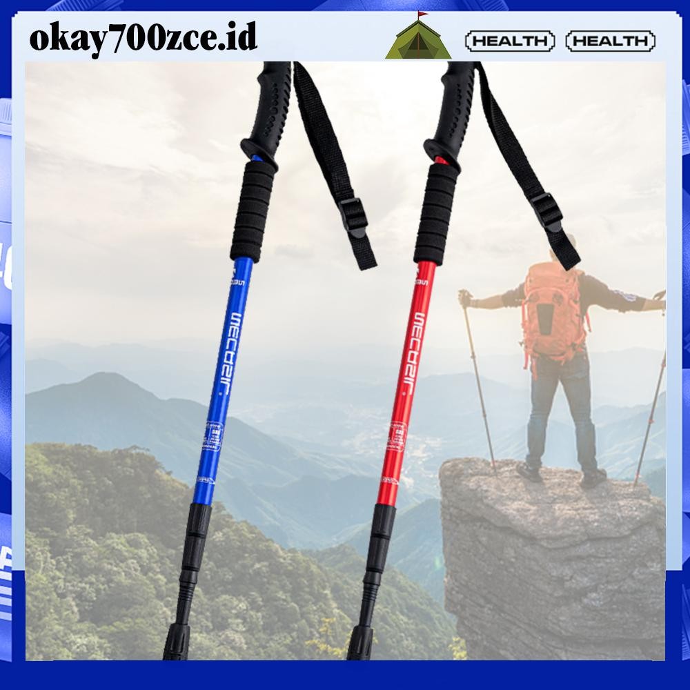 [OKA-id] 3-Section Trekking Hiking Pole Aluminium Alloy Telescopic Mountaineering Sticks