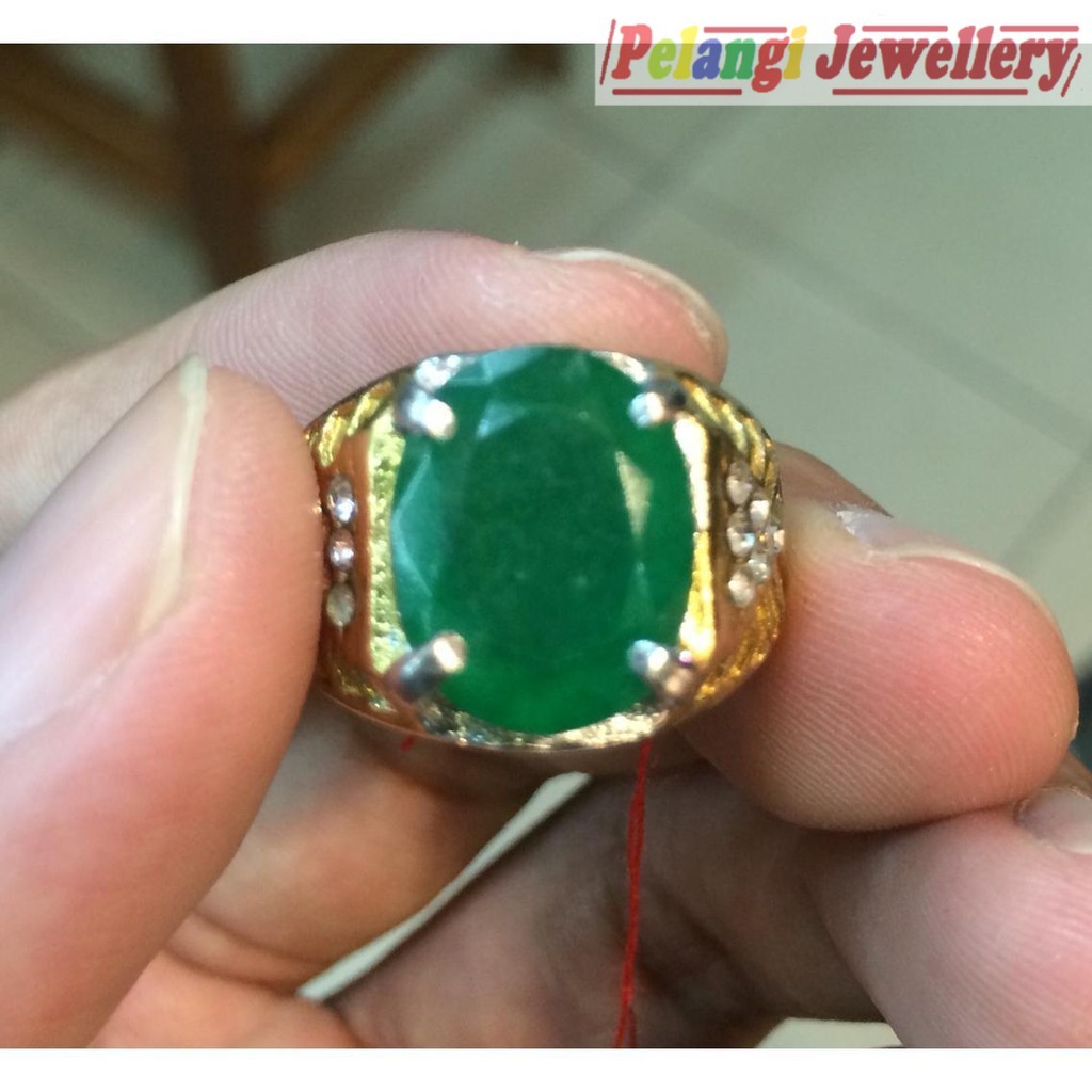 Cincin Titanium Batu Natural Zamrud Zambia HQ