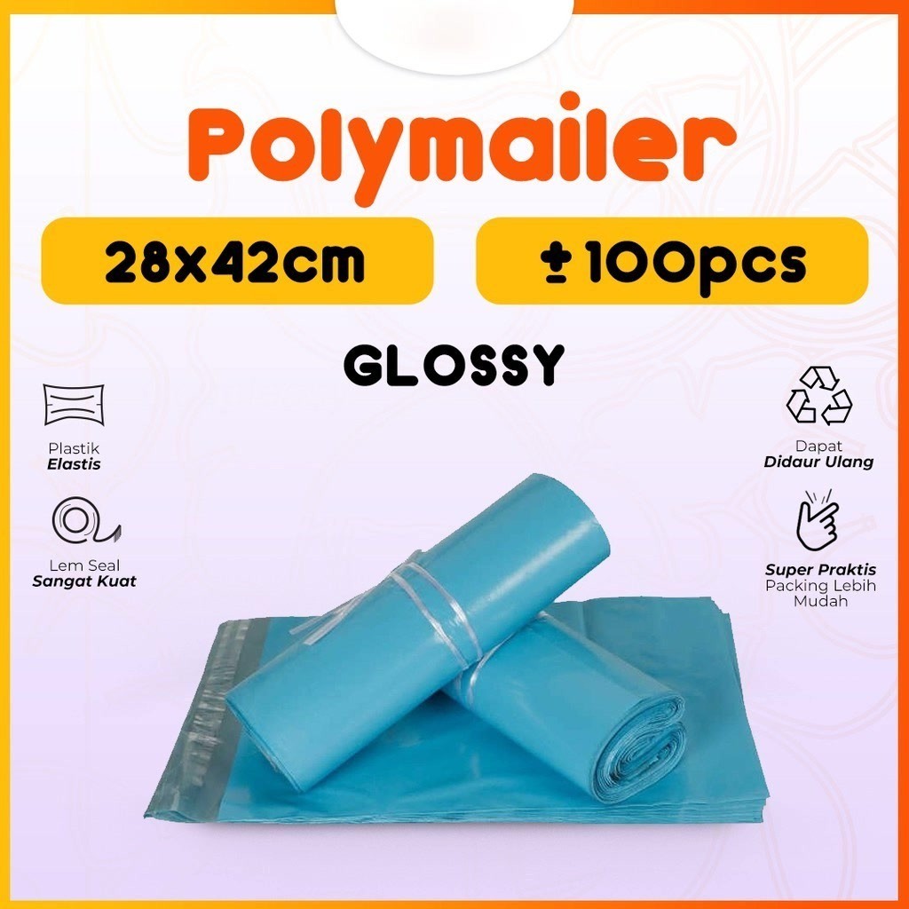 

Plastik Packing Olshop Online Shop ol on shop Polymailer Warna Biru Muda 28x42 isi 100 pcs Tebal Glossy MURAH